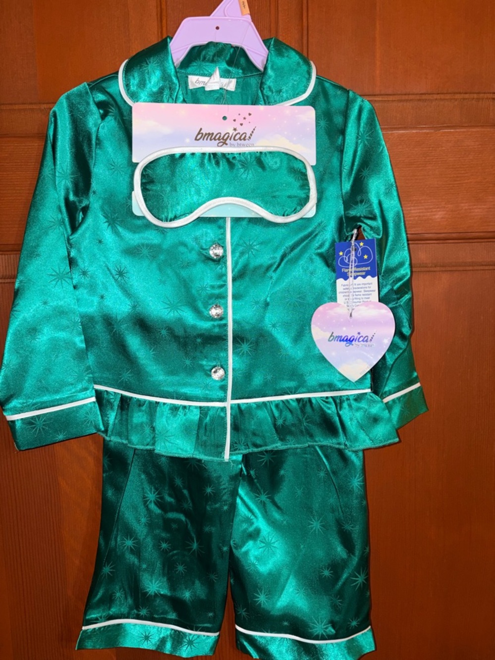 bmagical! Emerald Green Satin Kids Pajama Set